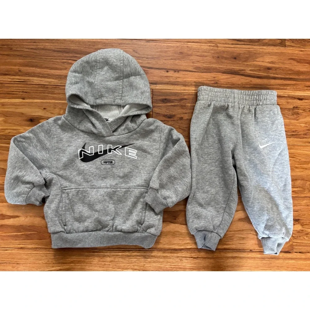 Nike Baby Boy 3pc Bundle Puffer Jacket and Gray Tracksuit Set 18M